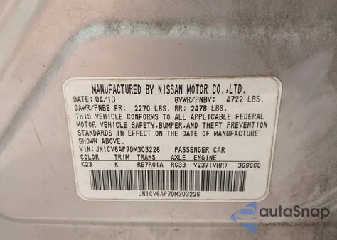 2013 Infiniti G37 Journey from USA, damaged, VIN JN1CV6AP7DM303226